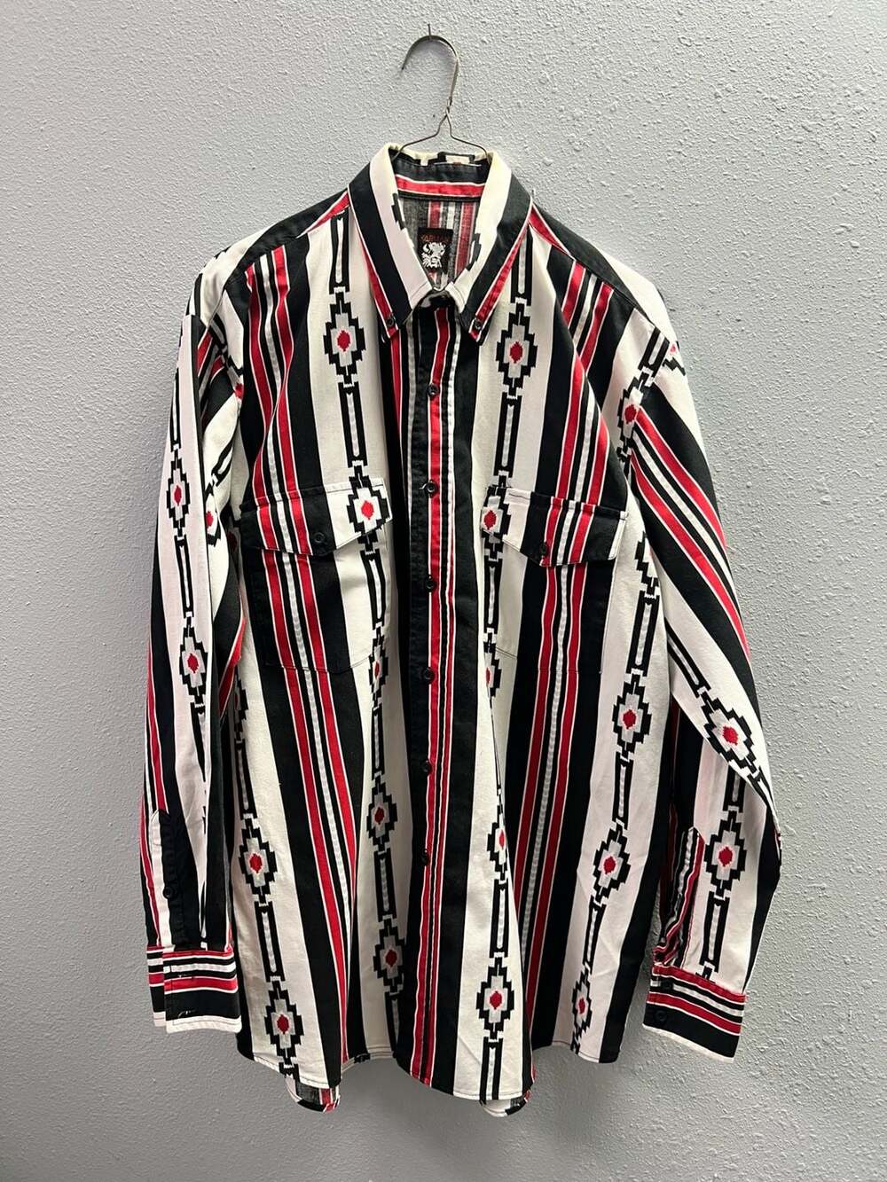 Vintage Karman Western Shirt Southwestern Aztec Native Striped Button XL 0106